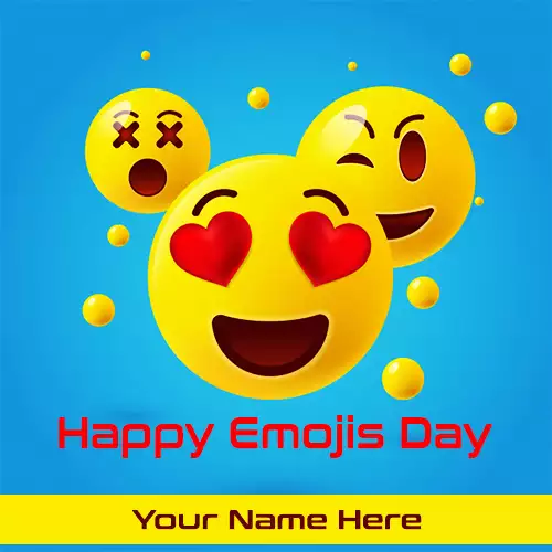 Write Name On World Emoji Day Greeting Cards And Pictures